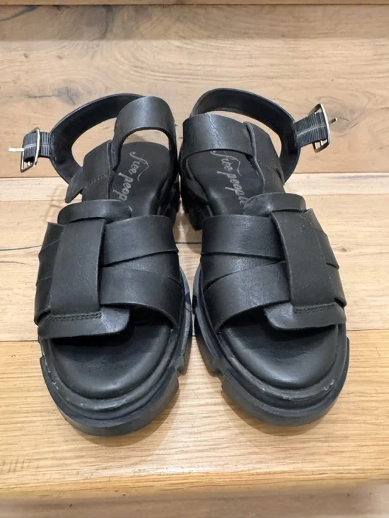 Free People Chunky Black Leather Gladiator Sandals Size 36 - Picture 2 of 6